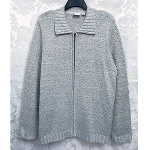 Suéter cárdigan tejido con cremallera completa blanco/gris Sonoma para mujer talla grande 1X usado en excelente estado - Imagen 1 de 7