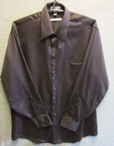 Geoffrey Beene Camicia Uomo Raso Marrone Manica Lunga con Bottoni Taglia L - Foto 1 di 3