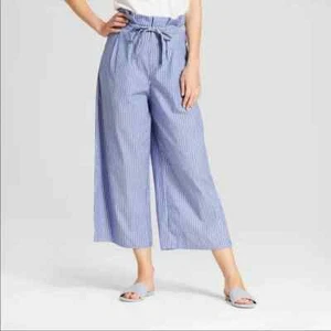 Women's Striped Paperbag Waist Pants - A New Day Blue White Size 12 - Picture 1 of 7