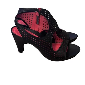Tsubo Casius Heeled Sandals Womens 11 Black Leather Perforated Open Toe Zipper - Picture 1 of 14