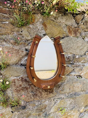 Solid Mahogany Equestrian Horseshoe Hallway Mirror With Brass Nails (c.1900-40) Cover