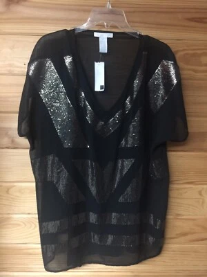 Blusa negra Design History manga corta transparente con lentejuelas talla 2X Foto 1 de 4