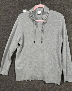 Chico’s Zenergy Knit Sweater Waffle Cotton Cashmere Blend Womens Sz 2 (L) Gray - Picture 1 of 10