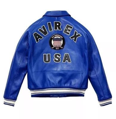 Avirex Men's USA Edition Blue Icon Varsity Real Cowhide Leather Fashion Jackets - Image 1 of 4