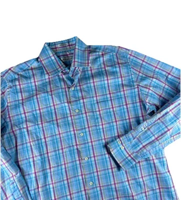 Men's Peter Millar Pink Blue Plaid Long Sleeve Button Front Dress Shirt Size L - Image 1 of 4
