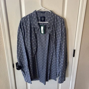 ARTISTRY IN MOTION Shirt Mens XL Blue Anchor Print Button Down Light Blue Slim - Picture 1 of 3