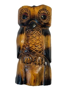 Handgeschnitzte Eule Holz Skulptur Wanddeko große Augen Costa Rica 12x6 - Bild 1 von 10
