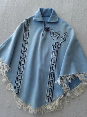 Poncho capa lana azul centroamericano mexicano vintage años 60 hecho a mano talla única Foto 1 de 4