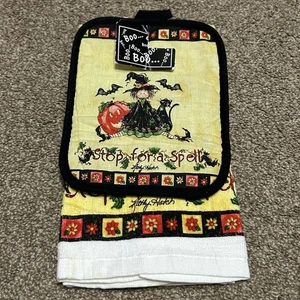 NWT Vintage Halloween Trick Or Treat “Stop For A Spell” Potholder Kitchen Towel - Picture 1 of 8