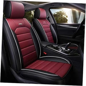 Leather Seat Covers, Universal Red Car Seat Covers Full Set, 5-Pack Front and - Picture 1 of 7