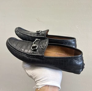 $4400 Gucci Crocodile Alligator Shoes Horse Bit Black Drivers Loafers 7 UK 8 US - Picture 1 of 13
