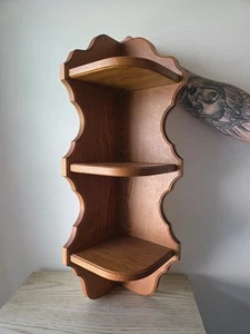 Solid Oak Wooden Corner Shelf Three Tiered Wall Mount Excellent Condition - Picture 1 of 7