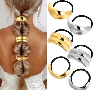 6 Pcs Metal Hair Tie for Women Geometric Gold Hair Accessories Stretchy Cuffs - Picture 1 of 4