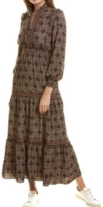 Max Studio Volantes en Niveles Floral Calado Campesino Crepe Maxi Pradera Puff Talla Med - Imagen 1 de 17