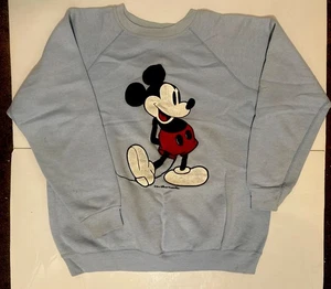 VINTAGE Disney Casuals Mickey Mouse Sweatshirt Womans. Large Light Blue Knit 80s - Picture 1 of 14