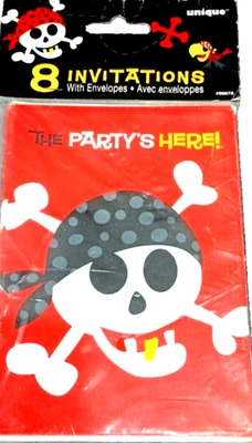 NUEVO Niños Pirata Calavera y Huesos Cruzados Cumpleaños Halloween Fiesta Invitaciones 8 Ct. Foto 1 de 4