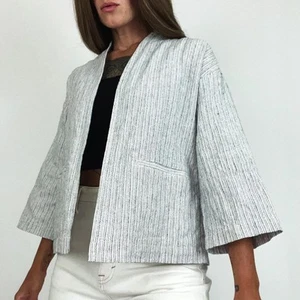 Eileen Fisher Women's Gray Striped Pocket Open Blazer Duster Jacket Cardigan S - Picture 1 of 8