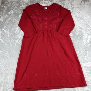 Abrazo Style Dress Women's Large Red Linen Blend Embroidered Pockets (0913) - Picture 1 of 11