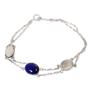 [Usado] Pulsera de piedra lunar K18WG ópalo lapislázuli / j59-7 - Imagen 1 de 10