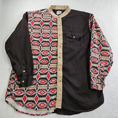 VTG Western Frontier Shirt Mens XL Aztec Collarless Button Up Red Black Ranch - Image 1 of 4