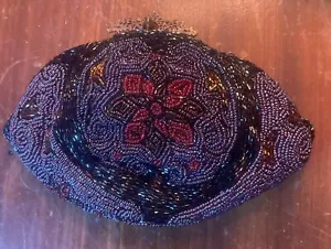 Vintage Women’s Floral Beaded Purse Clutch Bag Purple Black Red - Picture 1 of 6
