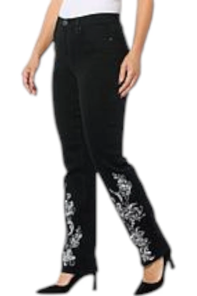 Pantalón Diane Gilman Elastizado Terciopelo Bordado Bootcut Negro Foto 1 de 1