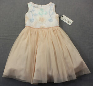 Pippa & Julie Girls Peach & White Floral Embroidered Tutu Dress NWT Size 6