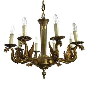Impressive Gothic Ornate Brass 8 Arms Lights Chandelier Revival Dragons Griffins - Picture 1 of 10