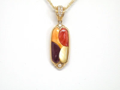 Autêntico pingente de ouro amarelo 14k Kabana ostra espinhosa mista, incrustação esfregão, diamante - Imagem 1 de 4