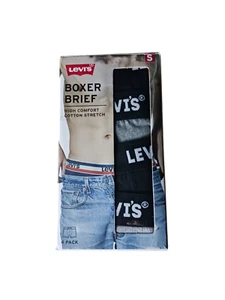 Paquete de 4 calzoncillos boxer cómodos de algodón elástico gris y negro LEVI'S para hombre talla pequeña - Imagen 1 de 9