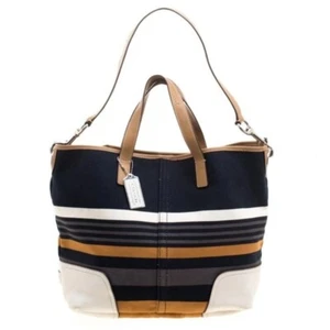 Coach Hadley Shoulder Tote Bag With Dual Straps  B10068 Stripe Mixed Media - Picture 1 of 11
