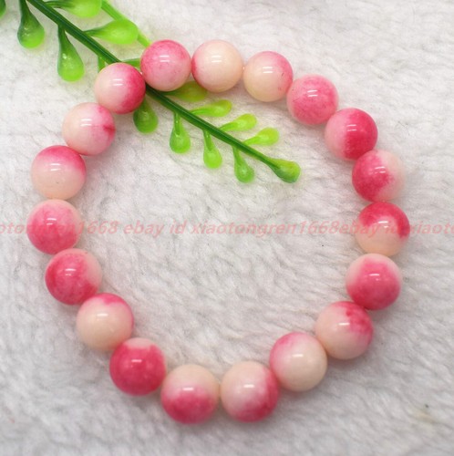 VALENTINO Bellissimo Bracciale Perline Rotonde Naturali 6 8 10mm Rosa Bianca Giada 7 5 pollici