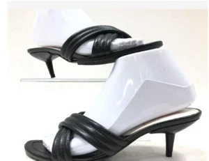 Miu Miu Black Leather Slide Kitten Heels Women's Size  EU 36.5 /US 6.5  - Picture 1 of 9