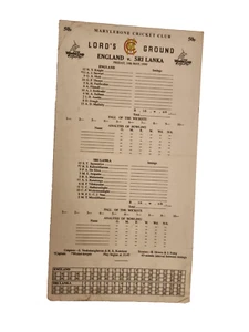 1999 World Cup Cricket Scorecards England v Sri Lanka - Lord's Ground 14th May - Picture 1 of 4