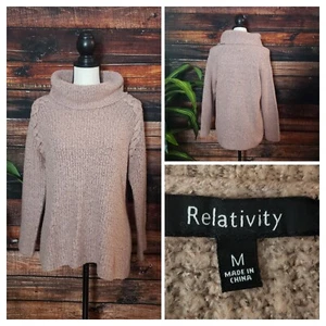 Relativity Sweater Turtleneck Size Medium Pink Soft Laced Shoulder Womens - Picture 1 of 10