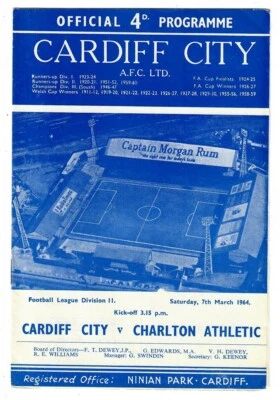 Cardiff City v Charlton Athletic - 1963-64 Division Two - Football Programme - Image 1 of 2