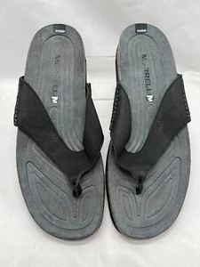 Merrell Sandals Mens Black Leather Slip-On Flip Flops Performance Hiking Outdoor - Picture 1 of 4