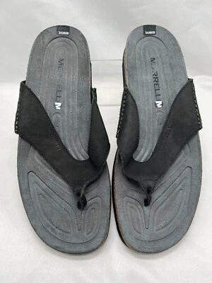Merrell Sandals Mens Black Leather Slip-On Flip Flops Performance Hiking Outdoor - Image 1 of 4