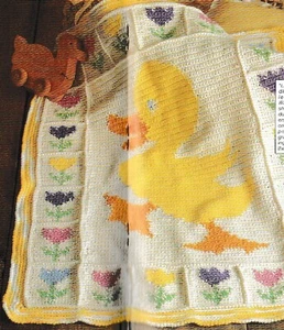 Manta bebé pato y tulipán - 30" x 37" - hilo peinado - patrón de ganchillo SOLO - Imagen 1 de 2