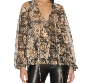 Free People Sheer Top Out For The Night in Snake Combo Pullover Blouse Large - Picture 1 of 10