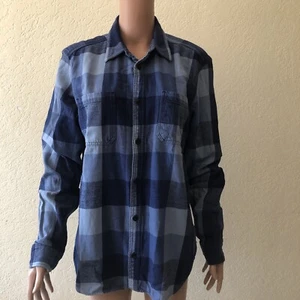 Camisa informal con cuello abotonada manga larga a cuadros azul talla M Gap para mujer - Imagen 1 de 18