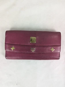 MCM Visetos Leather Solid Logo Studded Canvas Medium Bi-Fold Pink WALLET - Picture 1 of 12