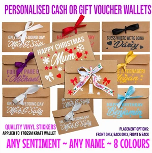 BUSTA REGALO COMPLEANNO NATALE NOME PERSONALIZZATO Portafoglio Portamonete Buono CONTANTI - Foto 1 di 37