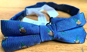 NWT Crewcuts J Crew BOW TIE neck boy kid Christmas elf gnome blue silk L XL New - Picture 1 of 3