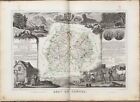 1856 Oryginalna mapa Levasseur - "Dept. Du Cantal" - górzysty region Francji 