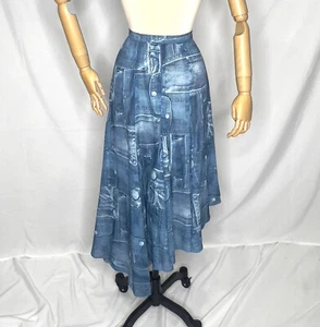Einzigartiger Faux Denim Gored Rock Hi-Low Mood Stoff Hergestellt in New York Größe 6/8 - Bild 1 von 8