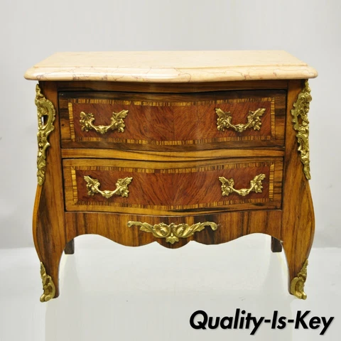 Vintage French Louis XV Marble Top Miniature Bombe Commode Jewelry Box Chest Cover