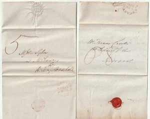 1830/8 LANCASHIRE 2 x RED LANCASTER PMK LETTERS TO LIVERPOOL & KIRBY LONSDALE - Picture 1 of 3