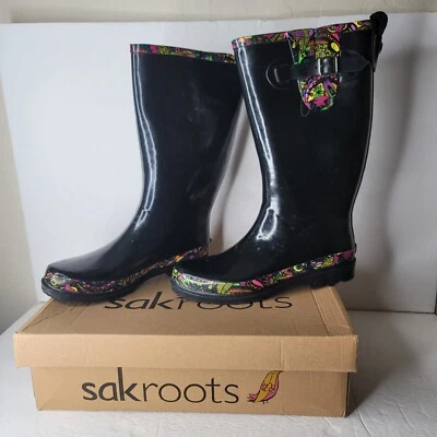 Botas de Lluvia Sak Roots 9 Negras con RSD 106485 Jardín Agua Funcionamiento Foto 1 de 4