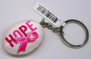 LLAVERO DE METAL OVALADO ROSA CONCIENCIACIÓN SOBRE EL CÁNCER DE MAMA ""ESPERANZA"" DOBLE CARA - Imagen 1 de 2